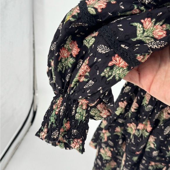 Pilcro Black Floral Bohemian Midi Dress w/ Lace Detail Sz M - Picture 8 of 15